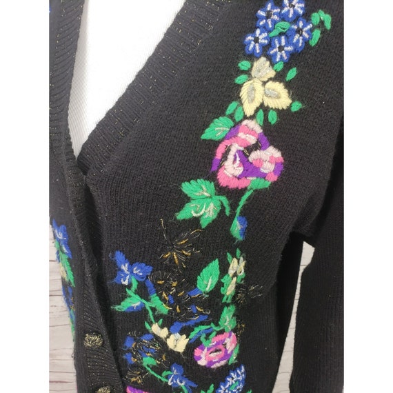 Joyce Black Floral Embroidered Acrylic Button Up … - image 5