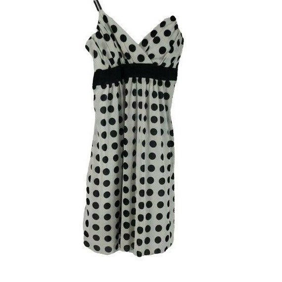 Finesse USA Vintage 90's White Black Strappy Polka Dot Dress Size Small 