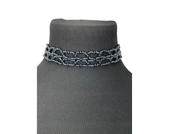 Classic Hand Made Black Pearl Beaded Like Lace Woven Choker Fashion Necklace