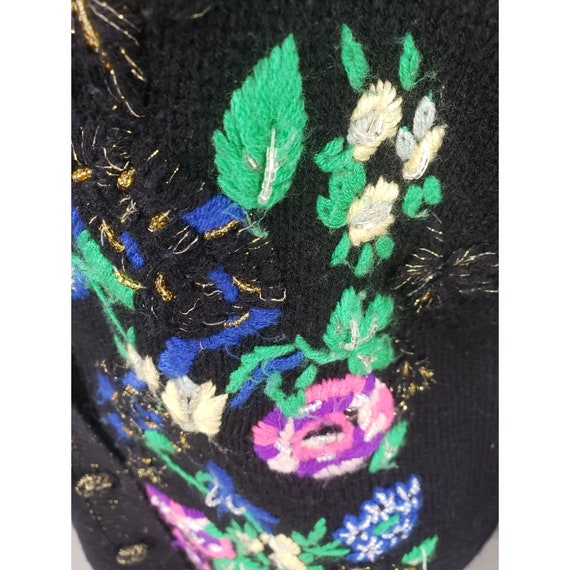 Joyce Black Floral Embroidered Acrylic Button Up … - image 4