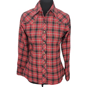 Wrangler 1980&#39;s Authentic Western Shirt Femelles Taille 34 Chemise à carreaux de perle rouge