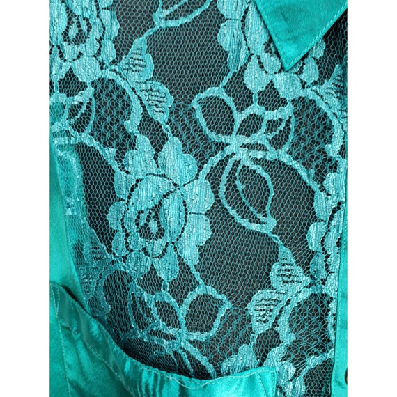 Val Mode Vintage Floral Lace Emerald Green Silky … - image 8