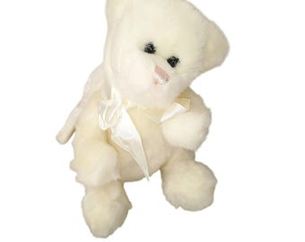 Osito de peluche ángel blanco con alas y lazo - Peluche suave y tierno