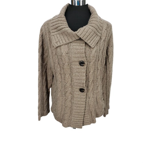 Eddie Bauer Tan Wool Button Down Shawl 