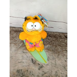 RARE Garfield Plush Stuffed Toy Cat Surfing Wave Rider 7&quot; Dakin Vintage 1980 Tag