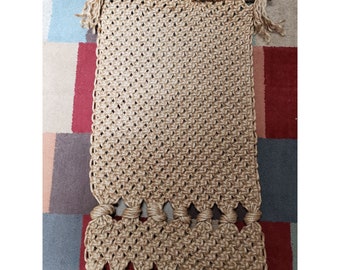 Grande Suspension Murale Macramé Vintage - Jute Fait Main - Années 70 - Boho 36x29cm