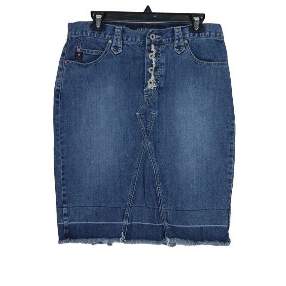 公式【1JINN STUDIO】 Retro Rivet Embellished Denim Skirt RAVE R4R Blue Denim Rhinestone Embellished Mini Skirt Junior