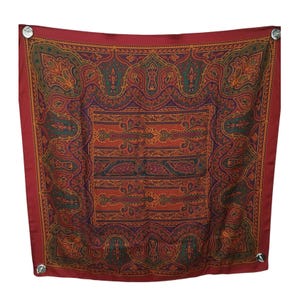 Vintage Elaine Gold Red Paisley 34&quot; Silk Scarf