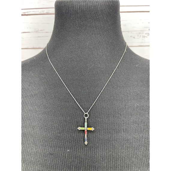 Hand Painted Multi Colored Silver Cross Pendant N… - image 8