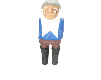 Hand-Painted Carved Wooden Gnome Figurine  Rustic Decor Collectible