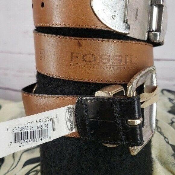 Fossil Genuine Leather Black Western Buckle Belt - Etsy Norway display picture 2