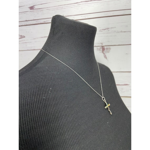 Hand Painted Multi Colored Silver Cross Pendant N… - image 5