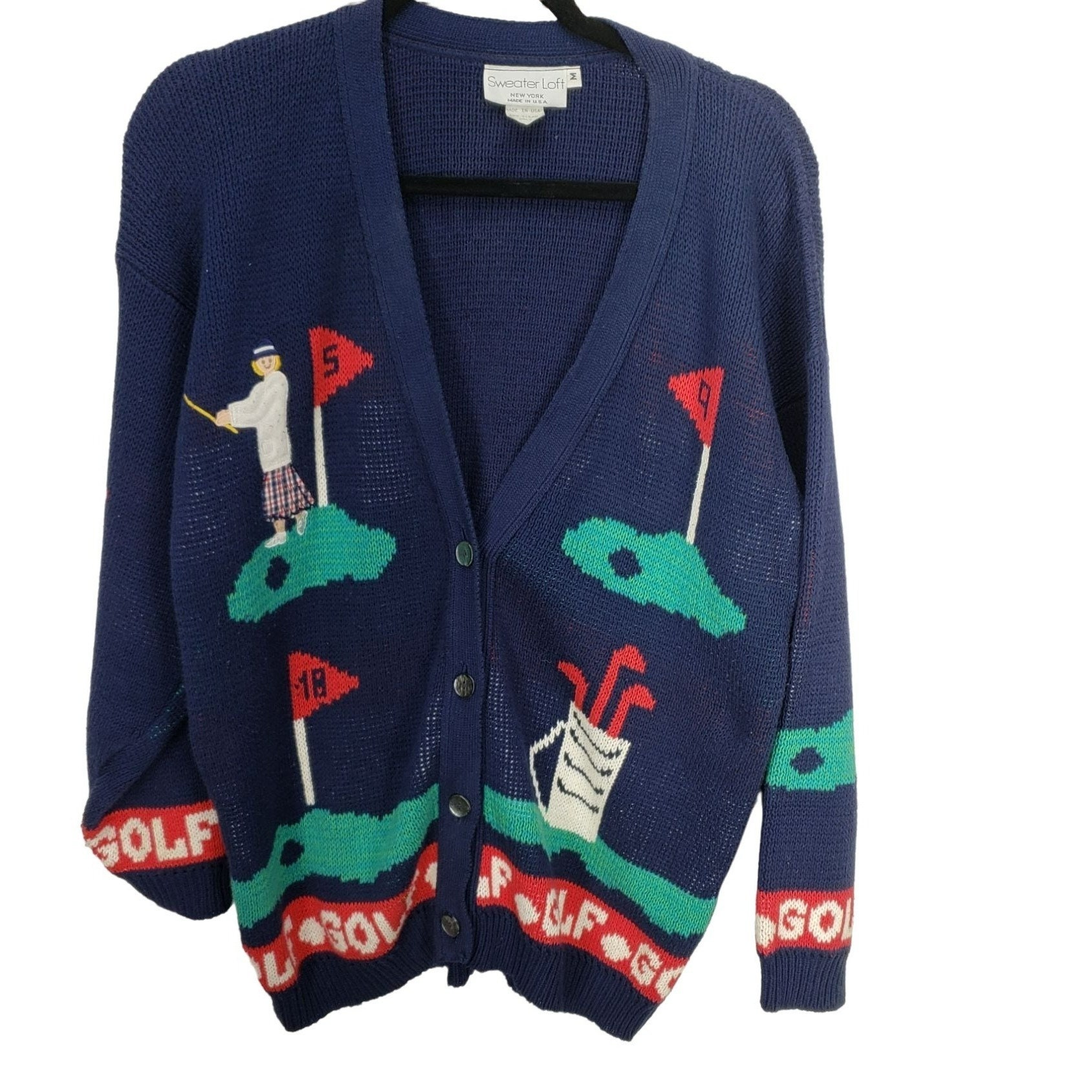 Vintage Golf Cardigan Sweater Chunky 