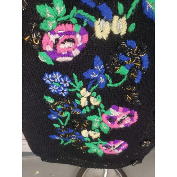 Joyce Black Floral Embroidered Acrylic Button Up … - image 8