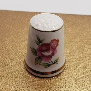 Vintage Bone China Japan Royal Worcester Pink Rose Floral Thimble Gold Trim
