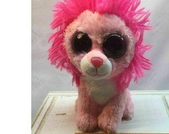 Ty Beanie Boos Pink Lion Fluffy Stuffed Animal Plush Toy With Big Glitter Eyes