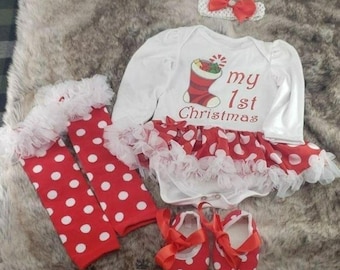 My First Christmas Boutique girls polka dot Outfit