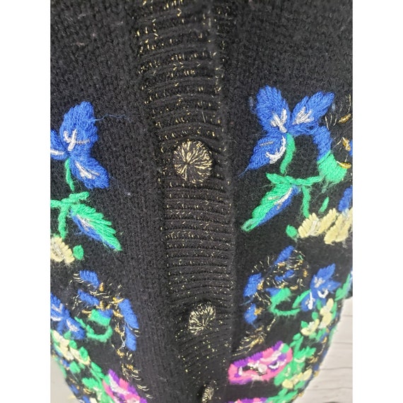 Joyce Black Floral Embroidered Acrylic Button Up … - image 6