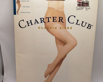 Charter Club Classic Silks Vtg Lycra Sheer Control Top Reinforced Toe Size B Taupe Pantyhose