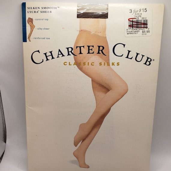 Charter Club Classic Silks Vtg Lycra Sheer Control Top Reinforced Toe Size  B Taupe Pantyhose 