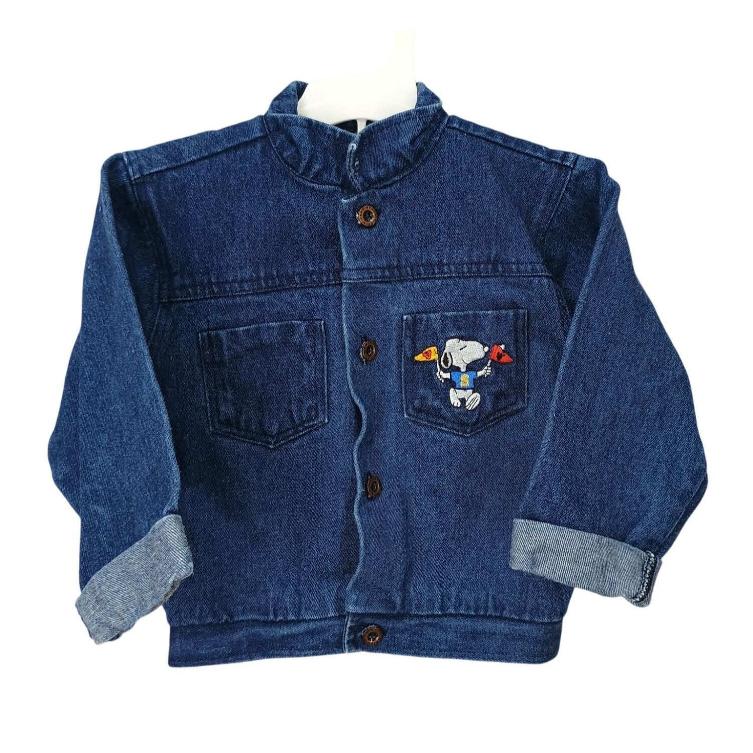 ヴィンテージ デニムカバーオール スヌーピー 手縫い刺繍 Vintage 1980s Snoopy Denim Jacket, 24 Months, Embroidered Peanuts