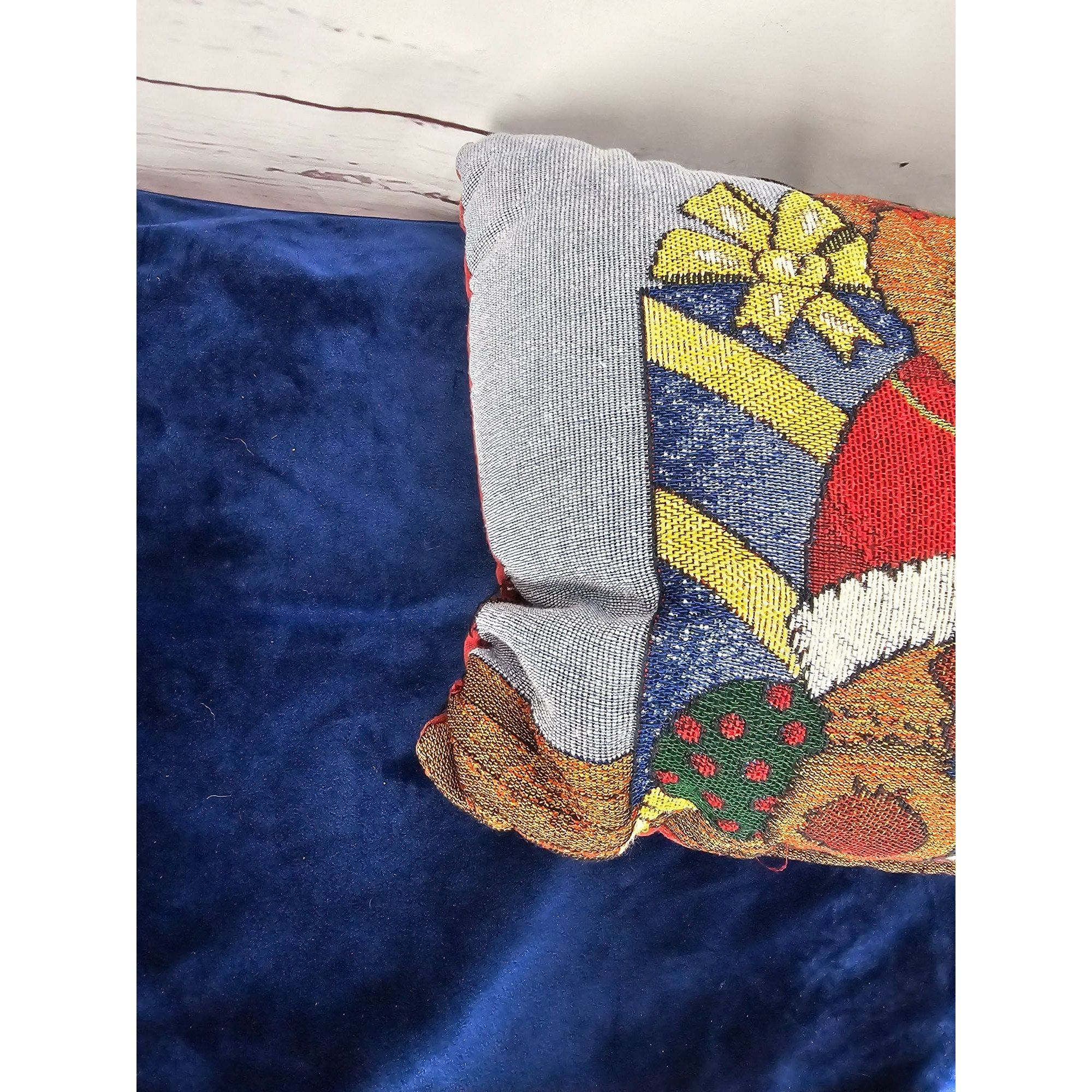 Oreiller tapisserie joyeux Noël vintage avec 3 ours en peluche 12 x 9