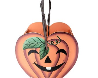 Panier citrouille peint à la main avec poignée en osier - Déco d'Halloween d'automne