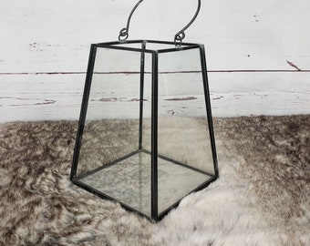Geometric Black Metal Glass Hanging Décor Lantern