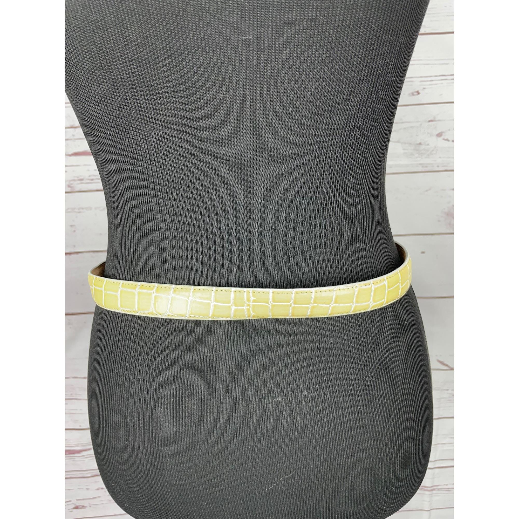 Yellow Faux Croc Belt With Silver Buckle Genuine Leather 