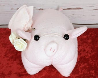 Handcrafted Felt Pig Plush With Rosette Accessories Plush Stuffed Animal Toy