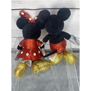 Ty Disney スパークル ミッキー＆ミニーマウス ぬいぐるみセット グリッターディテール付き レッドゴールド 画像 2