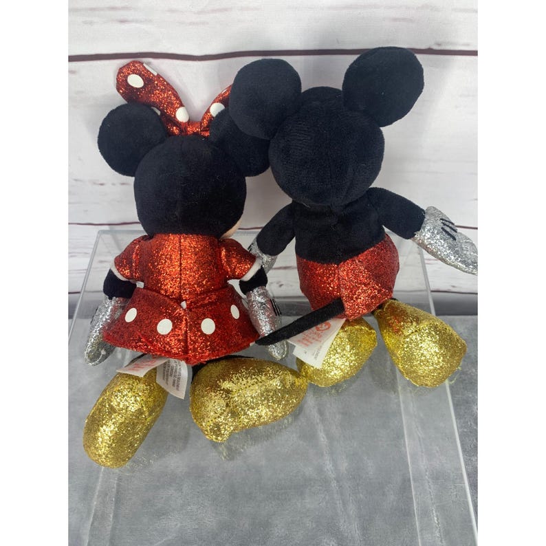 Ty Disney スパークル ミッキー＆ミニーマウス ぬいぐるみセット グリッターディテール付き レッドゴールド 画像 2