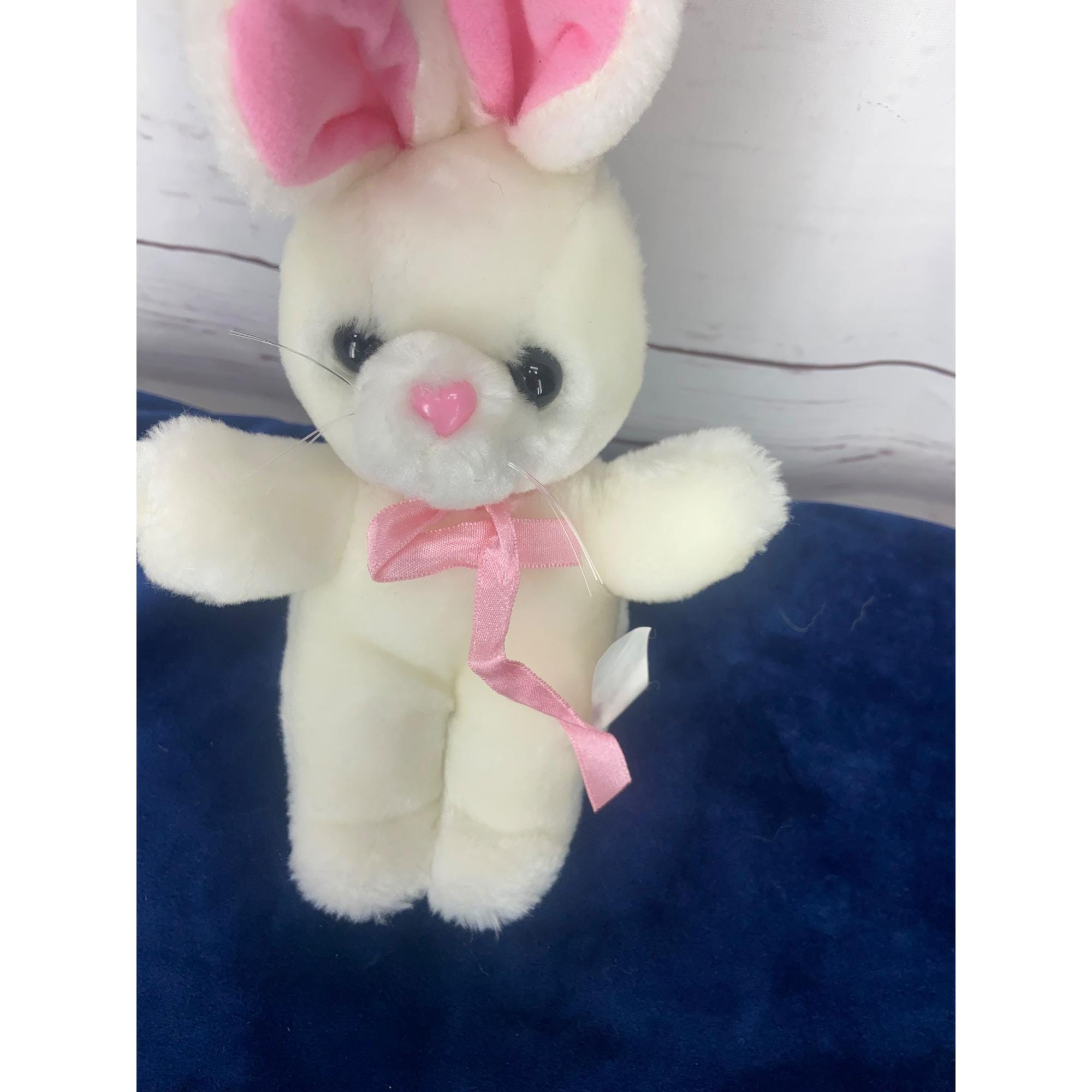 Vintage White Bunny Pink Ears Bow 10 Inch Stuffed Plush Animal - Etsy