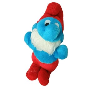 Papa Smurf Plush Toy 8&quot; Vintage Style Blue Red Soft Stuffed Doll