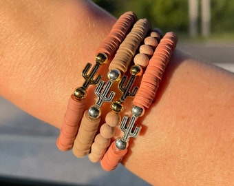 Single Cactus Beaded Bracelet, Western Beaded Bracelet, Summer Clay bead Bracelet, Yeehaw Bracelet