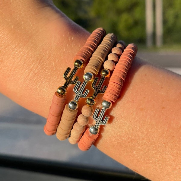 Bracelet en perles de cactus unique, bracelet en perles occidentales, bracelet en perles d'argile d'été, bracelet Yeehaw