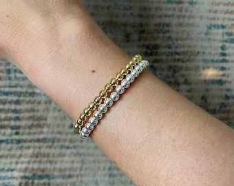 Gold or Sterling Silver Beaded Bracelet, 5mm Round Beads
