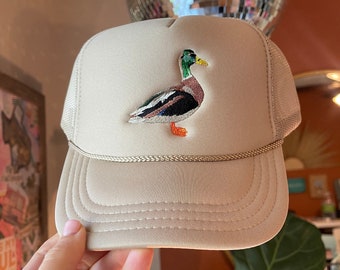KIDS Mallard Duck Embroidered Trucker Hat - Tan