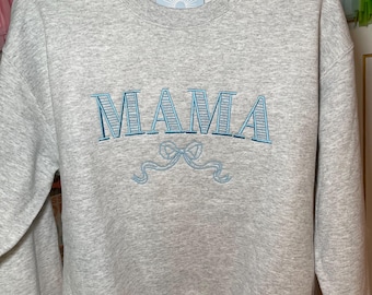 Custom Embroidered MAMA Bow Sweatshirt – Trendy Mom Crewneck
