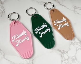 Retro Motel Keychain, "Howdy Honey" Western Style, Car/House Keys