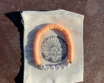 Handmade “Golden” beaded bracelet - Adult size 6.75”