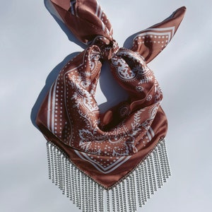 Silky Bandana with Rhinestone Fringe, Rhinestone Cowgirl Bandana, Bedazzled Bandana, Beaded Scarf Necklace image 3