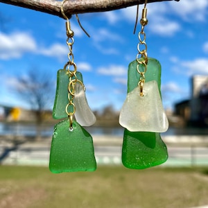 gold earrings - sea glass earrings - drop and dangle earrings - handmade earrings - statement earrings - trail treasure crafts