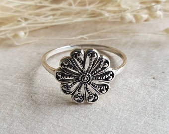 Sterling Silver Marquise Flower Ring, Floral Statement Ring, Oxidised Ring, Gift Idea For Her, Mothers Day Gift