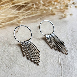 Sterling Silver Graduated Tassel Drop Earrings, Unique Hoop Earrings, Statement Earrings, Gift For Her