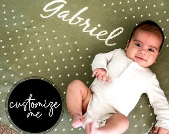 Knitted Custom Spots Name Baby Blanket: 100% Cotton Personalized Blanket