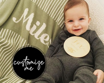 Knitted Custom Vertical Stripe Name Baby Blanket: 100% Cotton Personalized Blanket