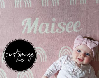 Knitted Custom Tiled Icon Pattern Name Baby Blanket: 100% Cotton Personalized Blanket