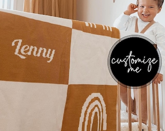 Knitted Custom Signature Icon Name Baby Blanket: 100% Cotton Personalized Blanket