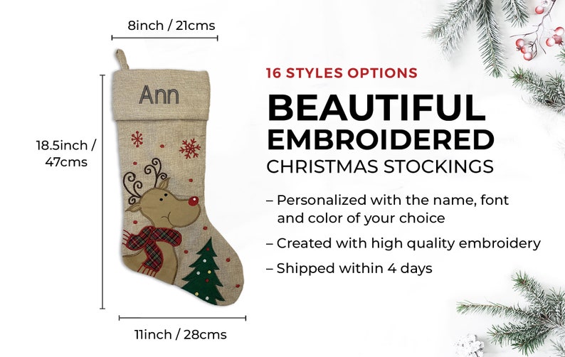 Custom Christmas Stocking Advent Font Modern Style: Santa Sled, Reindeer, Santa. image 3